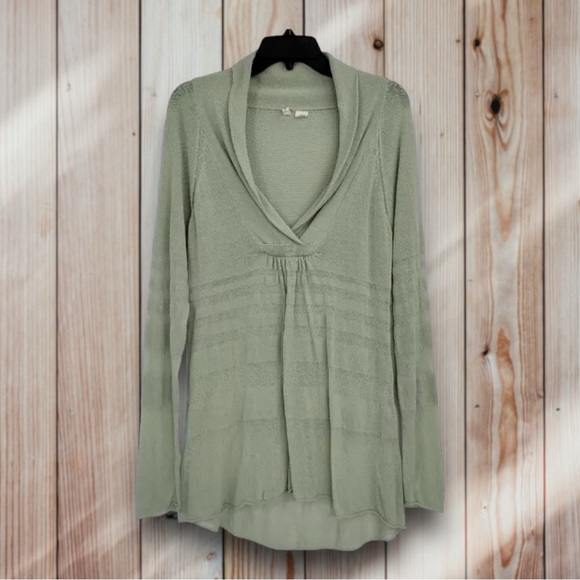 Anthropologie Sweaters - ✨ Anthropologie Moth Sage Green Linen Blend Striped Light Sweater